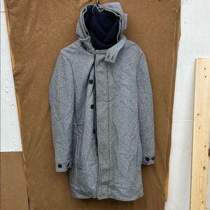 Men's Grey Hooded Wool-Blend Pea Coat